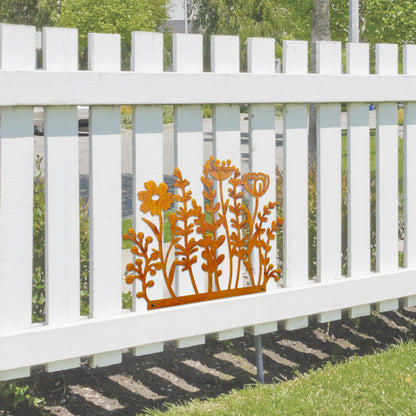 Metal Wild Flowers Stakes 14.4 * 14.0 inches, Metal Flowers Yard Art, Decorative Garden Stakes, Fence Topper Decor, Lawn Art Decor Plants Yard Decorations for Outdoor with Rusty Paint Process