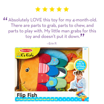 Melissa & Doug K’s Kids, Flip Fish Stuffed Animal, Soft Baby Book, Multi-Textured Squeaking & Crinkling Infant Sensory Toys for Babies with Baby Mirror, Tummy Time Toys for Infants Ages 0–9 Months