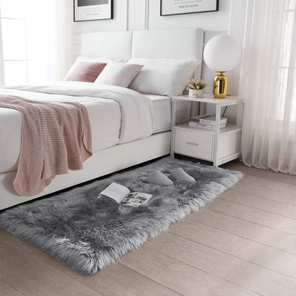 SERISSA Soft Fluffy Rug Grey Faux Sheepskin Fur Rug Shaggy Area Rug for Bedroom Floor Living Room 3x5 Feet