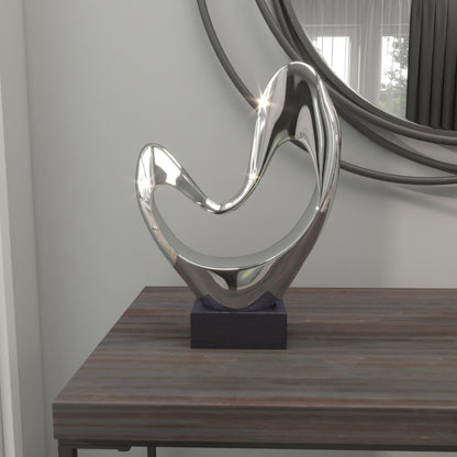 Deco 79 Polystone Abstract Decorative Sculpture Heart Home Decor Statue with Black Base, Accent Figurine 10" x 5" x 14", Silver