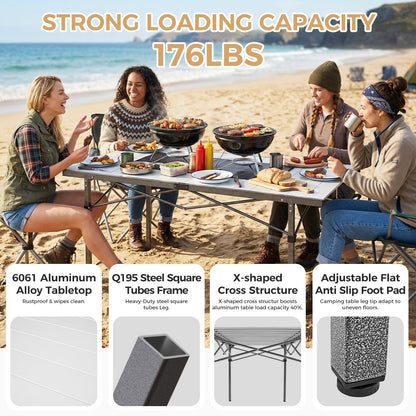 KingCamp Aluminum Camping Table Foldable, Large 53.5" Roll Up Camp Table Folding Seamless Tabletop Heavy Duty Duck Hunting Camping Tables Metal Portable Outdoor Collapsible for RV BBQ Picnic Hunting