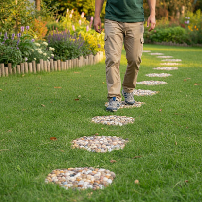 6 PCS River Rock Stepping Stones Outdoor, 12 Inch Diameter Round Pavers Pebbles Polished Gravel for Garden Walkway