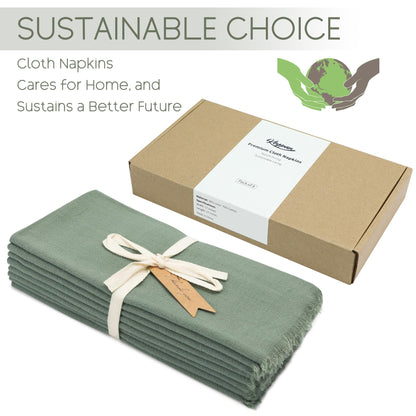 keypan Sage Green Cloth Napkins Washable, Linen Cotton Table Rustic Fabric Napkin Bulk with Fringe for Thanksgiving Dinner Wedding Party Set of 8 17x17 inch