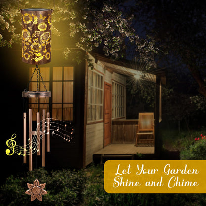 YHmall Solar Wind Chimes for Outside, 35'' Sunflower Gifts for Women Mom Grandma Windchimes Outdoors, Solar Lantern Memorial Wind Chimes Teacher Appreciation Unique for Garden Decor