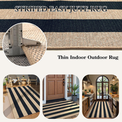 Lahome Striped Easy Jute Outdoor Patio Rug, 3x5 Washable Rugs for Entryway Porch, Farmhouse Neutral Non Shedding Indoor Outdoor Carpet for Entry Kitchen Guestroom Deck Foyer
