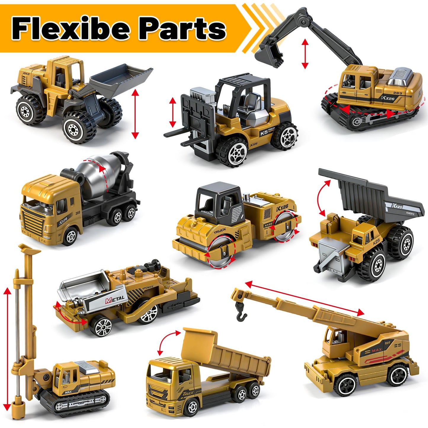12 Pack Diecast Construction Toys, Mini Alloy Engineering Vehicle Car Set for Kids 3 4 5 6 7 8 Years Old, Excavator Truck Toys for Birthday Party Favors Cake Decorations Gifts(Yellow)