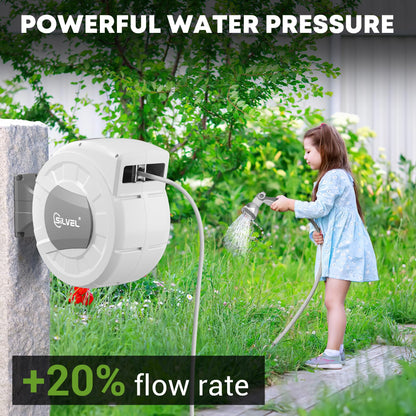SILVEL Retractable Garden Hose Reel, 1/2 in x 110ft Wall Mount Heavy Duty Automatic Hose Reel with 10 Pattern Nozzle, Any Length Lock & Slow Return System, 180°Swivel Bracket Upgraded UV Resistant
