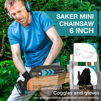 Saker Mini Chainsaw,6 Inch Portable Electric Chainsaw Cordless, Small Handheld Chain saw for Tree Branches,Courtyard, Household and Garden,Father Day Gift for Men Husband Women