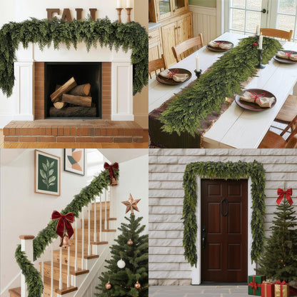 2 Pcs Christmas Garland, Christmas Decorations, 6FT Real Touch Cedar Garland, Artificial Cypress Garlands for Mantle Fireplace Door Table Wall Upstairs Indoor Outdoor Holiday Xmas Decor