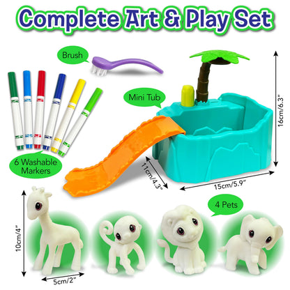 Small World Creative Jungle Bath Fun – Kids Pet Washable Recolor Bath Toy Set – Color, Wash & Play Jungle Animals Bath Time Toy – Creative DIY Toddler Arts & Crafts, Gifts for Girls & Boys, Ages 3+