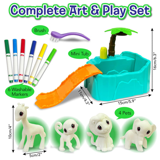 Small World Creative Jungle Bath Fun – Kids Pet Washable Recolor Bath Toy Set – Color, Wash & Play Jungle Animals Bath Time Toy – Creative DIY Toddler Arts & Crafts, Gifts for Girls & Boys, Ages 3+