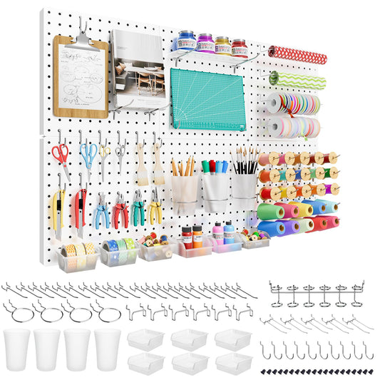FZK Peg Board, 82PCS Metal Pegboard Wall Organizer Kit. Heavy Duty Pegboard, Peg Boards, Pegboard for Walls, White Pegboard for Garage Craft Room Workbench Office Kitchen Tool Organization, 36 * 24