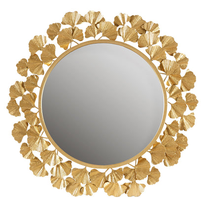 Martha Stewart Wall Décor Large Gingko Leaf Round Wall Mirror for Living Room, Iron Metal Plate Frame Antique Finish, Ready to Hang Bedroom Decoration, Eden, 30.5", Gold
