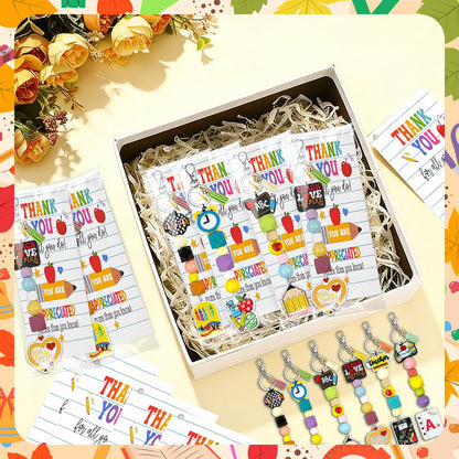 Gaiaring 72 Pcs Large Teachers Appreciation Gifts Set Teacher Appreciation Keychains Apple Beaded Lanyard Keychain with Cards
