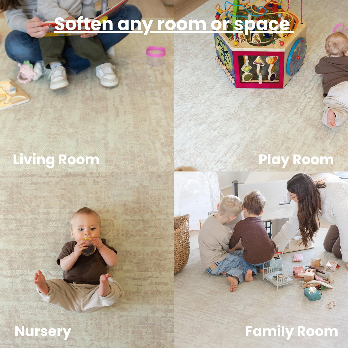 Little Landings Baby Play Mat for Floor - Sandstone (6x6ft) - Premium EVA Foam Play Mat for Babies & Toddlers (Ages 0-5+) Non-Toxic Playmat for Tummy Time, Crawling & Playroom - Stylish & Comfortable