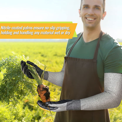 Evridwear Long Gardening Gloves Cut Resistant Sleeves with Anti-slip Nitrile Coated Palm for Gardening and Landscaping