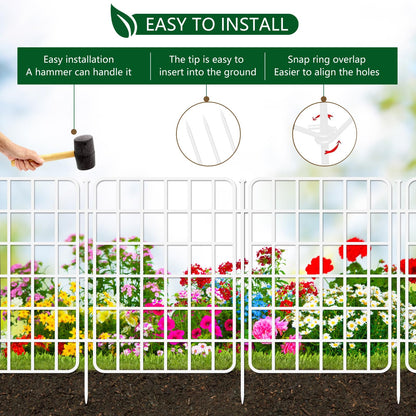 30ft x 17in Garden Fence Animal Barrier, 28 Panels No Dig Fence Border, Rustproof Metal Decorative Garden Fencing with Ground Stake, Flower Bed Edging Border for Dog, Rabbit, Outdoor Patio, White