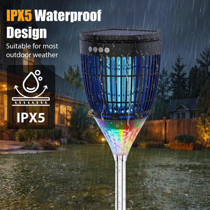 Rossetta Solar Bug Zapper Outdoor, Mosquito Zapper with Flame Lamp & Projector Light, 4200V Electric Fly Zapper Waterproof Rechargeable Mosquito Killer, Cordless Fly Trap for Patio, Backyard, Garden