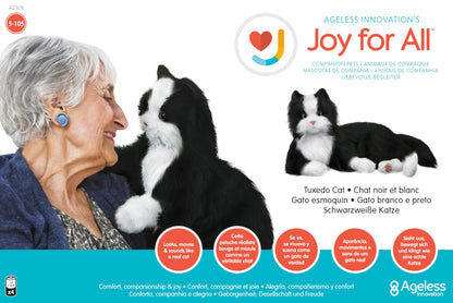 JOY FOR ALL Companion Pet for Seniors - Lifelike Animatronic Cat - Realistic Soft-Touch Fur & Purring - Therapy Stuffed Animal - Toy for Alzheimer's & Dementia - Tuxedo