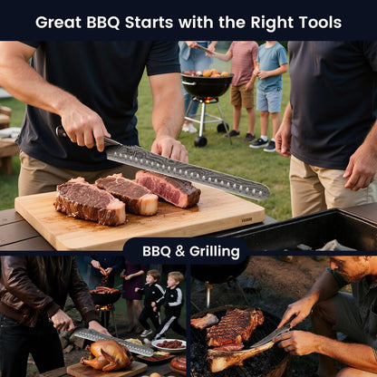 SYOKAMI Brisket Slicing Knife Set, Carving and Boning Knife for Meat & Turkey Cutting, Japanese Style High Carbon Steel Kitchen Knives Set For Home & BBQ, Wood Ergonomic Full Tang Handle, Ideal for Gift