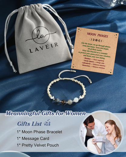 LAVEIR Moon Phase Crystal Healing Bracelet for Women, Natural Stone Beaded Bracelet with Moonstone, Spiritual Bracelets for Intuition, Emotional Balance, Intention Setting, Birthday Gifts for Women