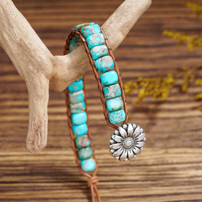 Plumiss Boho Handmade Turquoise Blue Imperial Jasper Bead Wrap Bracelet for Women Men