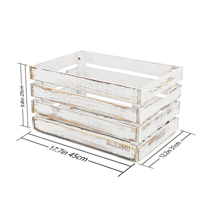 WUERMU White Wooden Crates are Suitable for Storage, Milk Crates, Wine Crates, Festival Decorations, Camping, and Other Multi-Purpose. They are Sturdy and Durable, set of 2 Length of 17.7 inches.