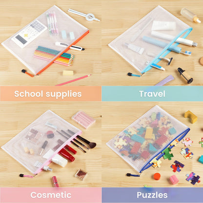 Sooez 36 Pack Mesh Zipper Pouch with Sticky Labels, A4 Mesh Bags, Toy Storage Board Game Puzzles Organization, Sturdy Letter Size File Folders Organizer for Teacher School Classroom Office Supplies