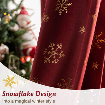 Beauoop Christmas Red Velvet Curtains 84 Inches Long 2 Panels for Bedroom Living Room Gold Snowflake Holiday Decor Burgundy Thermal Insulated Room Darkening Rod Pocket Window Treatments Drapes, 52X84
