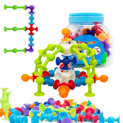 48 Piece Suction Cup Toys Construction Set - Silicone Building Blocks DIY Fun Bath Toys for Kids Ages 1-3, travel essentials for toddlers 1-3, Darts Sucker Toy with Toddler Road Trip Essentials