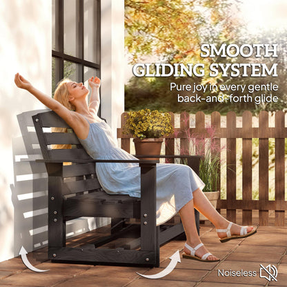 Outsunny 2-Person Outdoor Glider Bench, HDPE Weather Resistant Patio Double Swing Glider Rocking Chair Loveseat with Armrests, Slatted Seat and Backrest for Backyard Garden Porch, Distressed Black