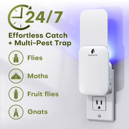 Kiwinurse Flying Insect Trap Indoor - Plug-in Fly Catcher and Killers Includes Refills for House Flies, Fruit Flies, Gnats,Cover up to 800 ft², Off-White, 1 Trap + 4 Refills