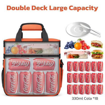 Maelstrom Lunch Box, 20L Insulated Lunch Bag for Men Women, Expandable Double Deck Leakproof Cooler Bag with 6 Pockets, Reusable Lunch Tote Bag for Work, Picnic, Travel, Orange