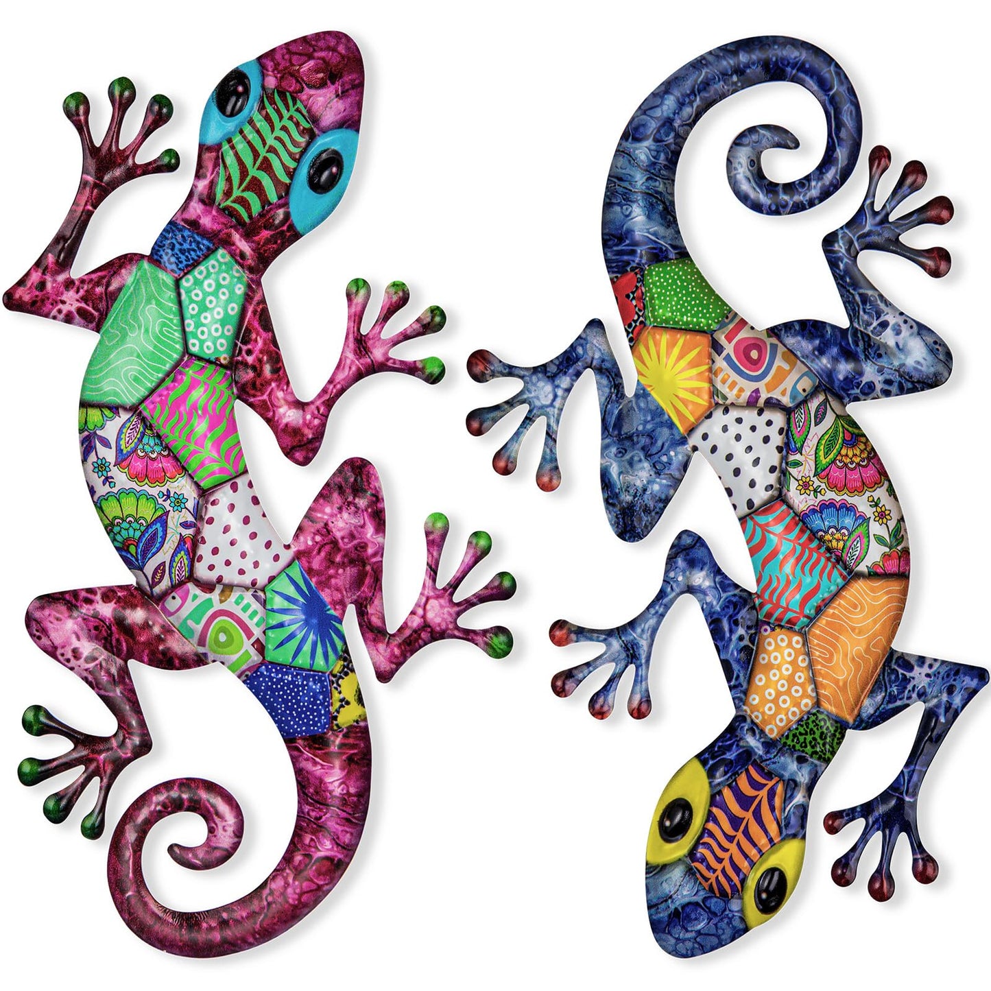 SUNREEK Metal Gecko Wall Art, 17 Inches Large Lizard Outdoor Wall Decor for Fence Garden Yard Room Patio Decorations (2, Gecko-A)
