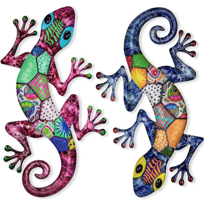 SUNREEK Metal Gecko Wall Art, 17 Inches Large Lizard Outdoor Wall Decor for Fence Garden Yard Room Patio Decorations (2, Gecko-A)