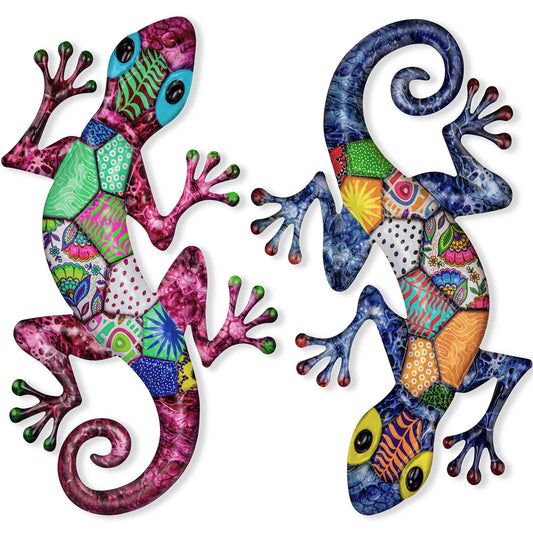 SUNREEK Metal Gecko Wall Art, 17 Inches Large Lizard Outdoor Wall Decor for Fence Garden Yard Room Patio Decorations (2, Gecko-A)