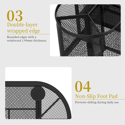 SUPEASY Mesh Desk Organizer, Desk Organizers and Accessories, Pen Holder with Drawers, Pencil Holder for Desk with 2 Drawer for Office Supplies, Black