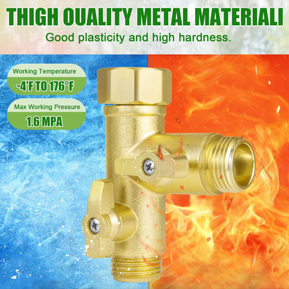 Breezliy Heavy Duty Metal 2 Way Type Garden Hose Splitter,3/4" 1.6MPa High Flow Spigot Faucet Connectors,with Shut-Off Valves, Comfort Grip,with washers&tape