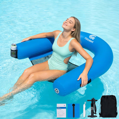 COOLWAVE Inflatable XL Floating Pool Chair, Heavy Duty PVC Floating Lounge Chair, 39" x 38" Connectable Pool Floats Adult with Built-in Cup Holders for Ocean, Lake and Pool, Multiple Color Options