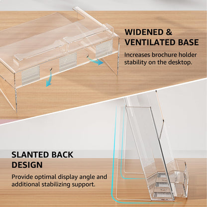 KTRIO Acrylic Brochure Holder 8.5x11 Inches with Business Card Holder 2 Pack, Clear Plastic Brochure Display Stand for Pamphlets, Magazine, Flyers, Booklets, Literature, Signs, Menu, Business Cards