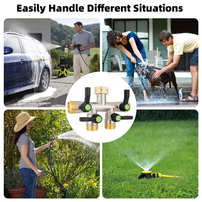 DINGBAI 4 Way Hose Splitter, Brass High Flow Garden Hose Splitter Heavy Duty, Hose Connector, Water Spigot Splitter, Full Flow Faucet Splitter with shutoff, 3/4” GHT Inlet