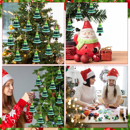 Soulchen 16 Sets Button Winter Ornament Kit Button Christmas Tree Craft DIY Green Hanging Ornament Kit for Home Winter Holiday Party Decoren