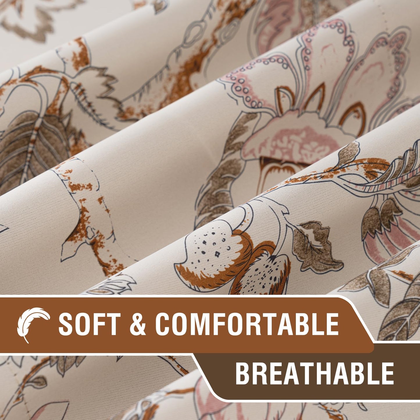 H.VERSAILTEX Blackout Curtain Valances for Kitchen Window/Living Room/Bathroom Privacy Added Rod Pocket Home Decoration Winow Valance, 52" W x 18" L, Floral in Sage and Brown