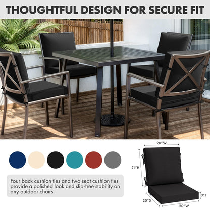 MIULEE Black Outdoor Dining Cushion 20x20 Inch Waterproof & 3 Year Color Fastness Deep Seat and Back Cushion for Patio Furniture Chair with Ties
