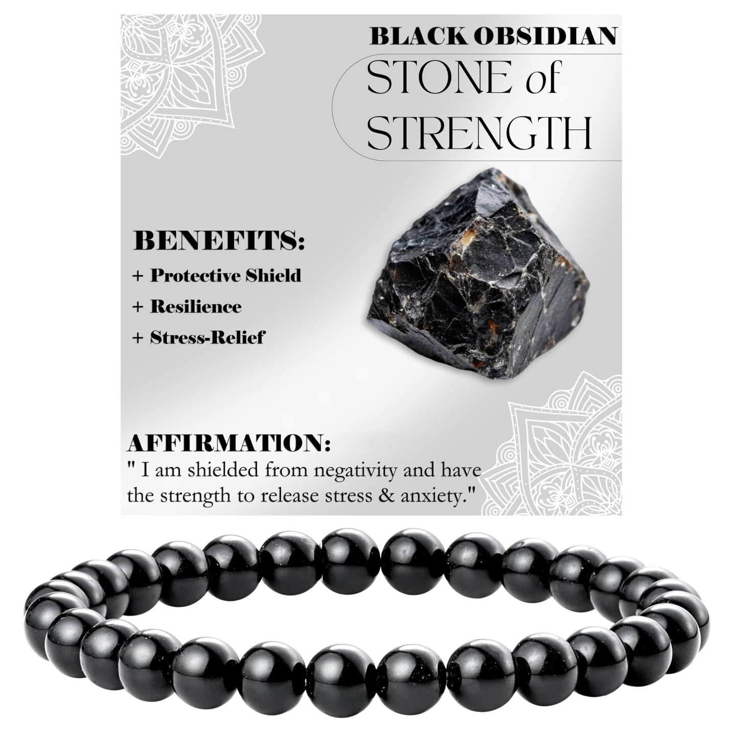 Bivei Black Obsidian - Strength - 6mm Beaded Bracelets for Women Handmade Semi Precious Natural Stone Stretch Elastic Jewelry for Women Yoga Protection Gifts Small