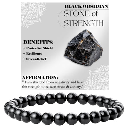 Bivei Black Obsidian - Strength - 6mm Beaded Bracelets for Women Handmade Semi Precious Natural Stone Stretch Elastic Jewelry for Women Yoga Protection Gifts
