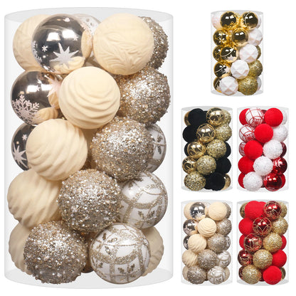 YINGQIWISH 2.36In Velvet Christmas Ball Ornaments, 25PCS Champagne Flocked Christmas Tree Hanging Decorations, for Home Holiday Wedding Indoor Xmas Party Decor.