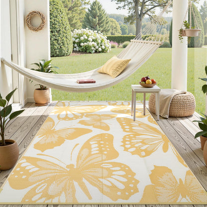 Uphome Outdoor Rug Waterproof 6x9 ft, Patio Plastic Straw Rugs for RV Camping, Reversible Butterfly Mat Outside, Indoor Outdoor Floor Carpet for Back Yard Deck Balcony Porch Beach Picnic, Yellow