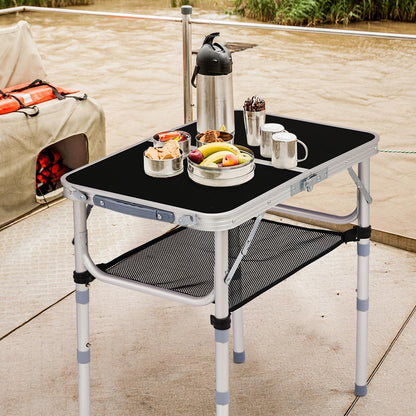 LeTinn 2ft Folding Camping Table Portable Picnic Table with 3 Adjustable Heights (10.51"/18"/27.55"), Lightweight Aluminum Outdoor Table for BBQ, Camping, Cooking, Black