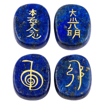 rockcloud Healing Crystal Lapis Lazuli 4pcs Engraved Chakra Stones Palm Stone Reiki Balancing